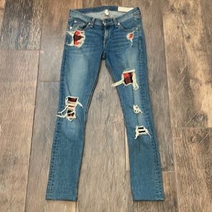 Rag & Bone Skinny Plaid Patch Jeans, Size 26